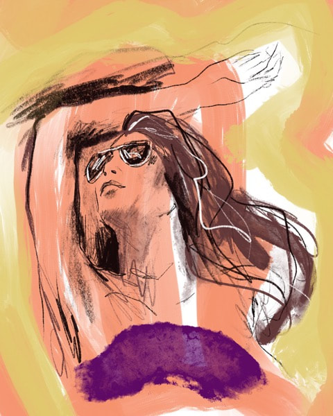 colourful sketch of girl reclining in sun